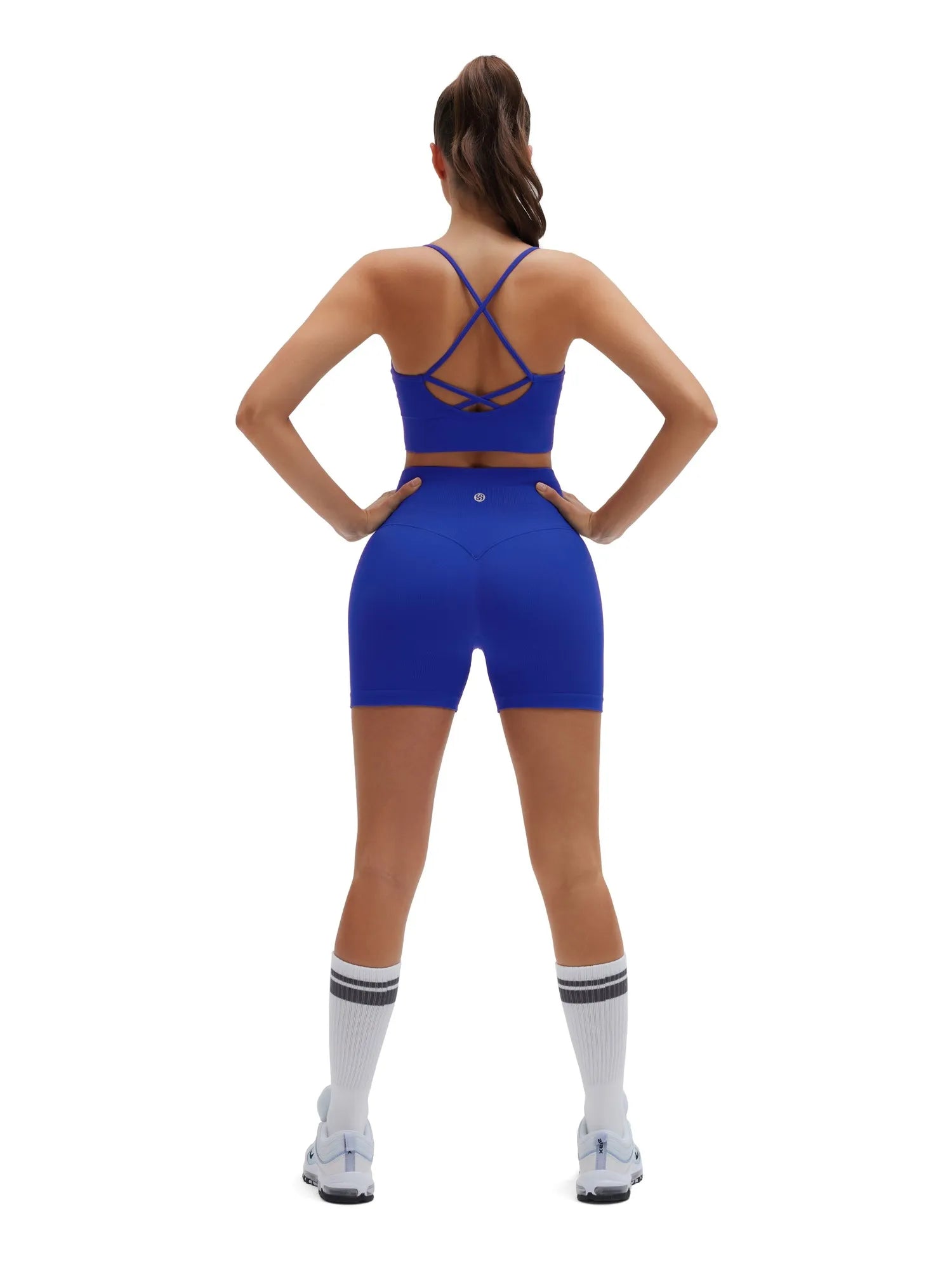 SUUKSESS Women Seamless 2 Piece Workout Sets Criss Cross Sports Bra High Waist Booty Shorts-SUUKSESS-SUUKSESS