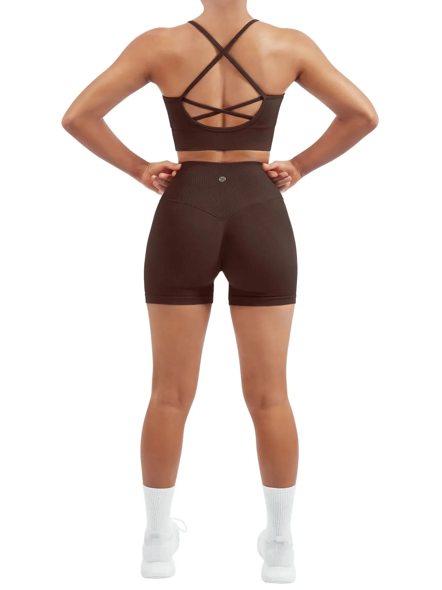 SUUKSESS Women Seamless 2 Piece Workout Sets Criss Cross Sports Bra High Waist Booty Shorts-SUUKSESS-SUUKSESS