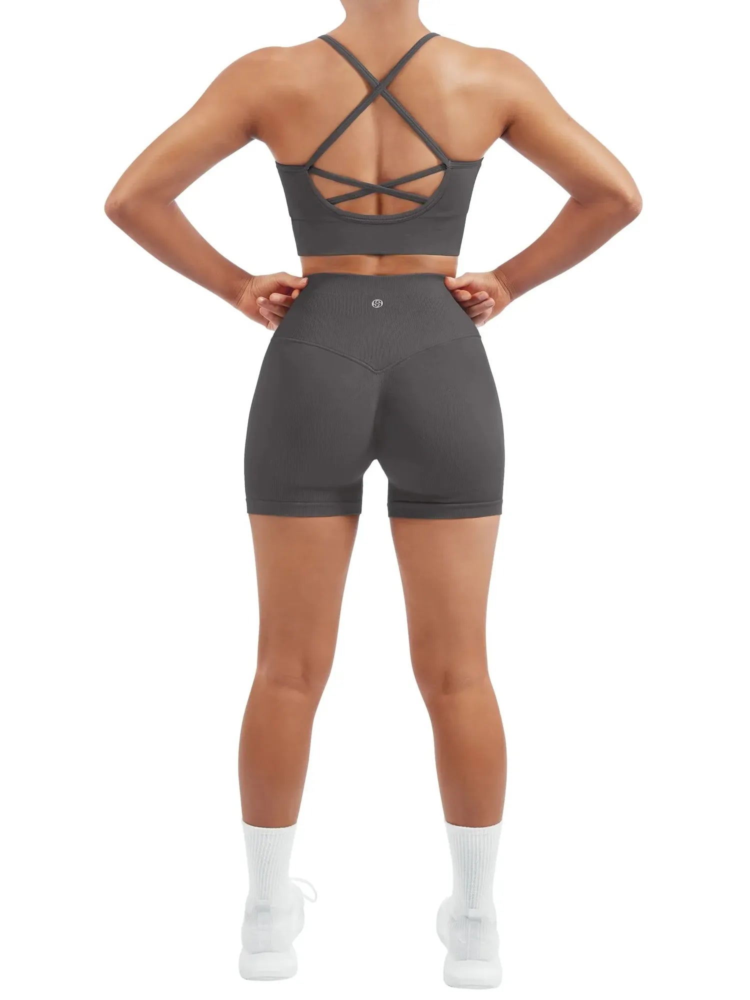 SUUKSESS Women Seamless 2 Piece Workout Sets Criss Cross Sports Bra High Waist Booty Shorts-SUUKSESS-SUUKSESS