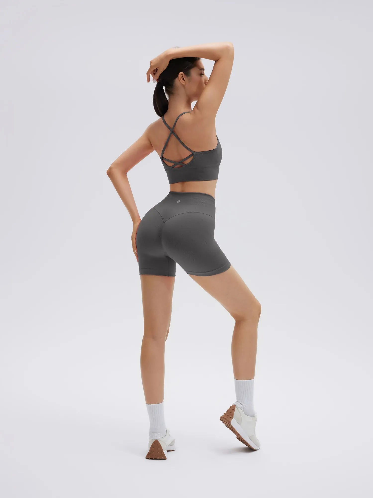 SUUKSESS Women Seamless 2 Piece Workout Sets Criss Cross Sports Bra High Waist Booty Shorts-SUUKSESS-SUUKSESS