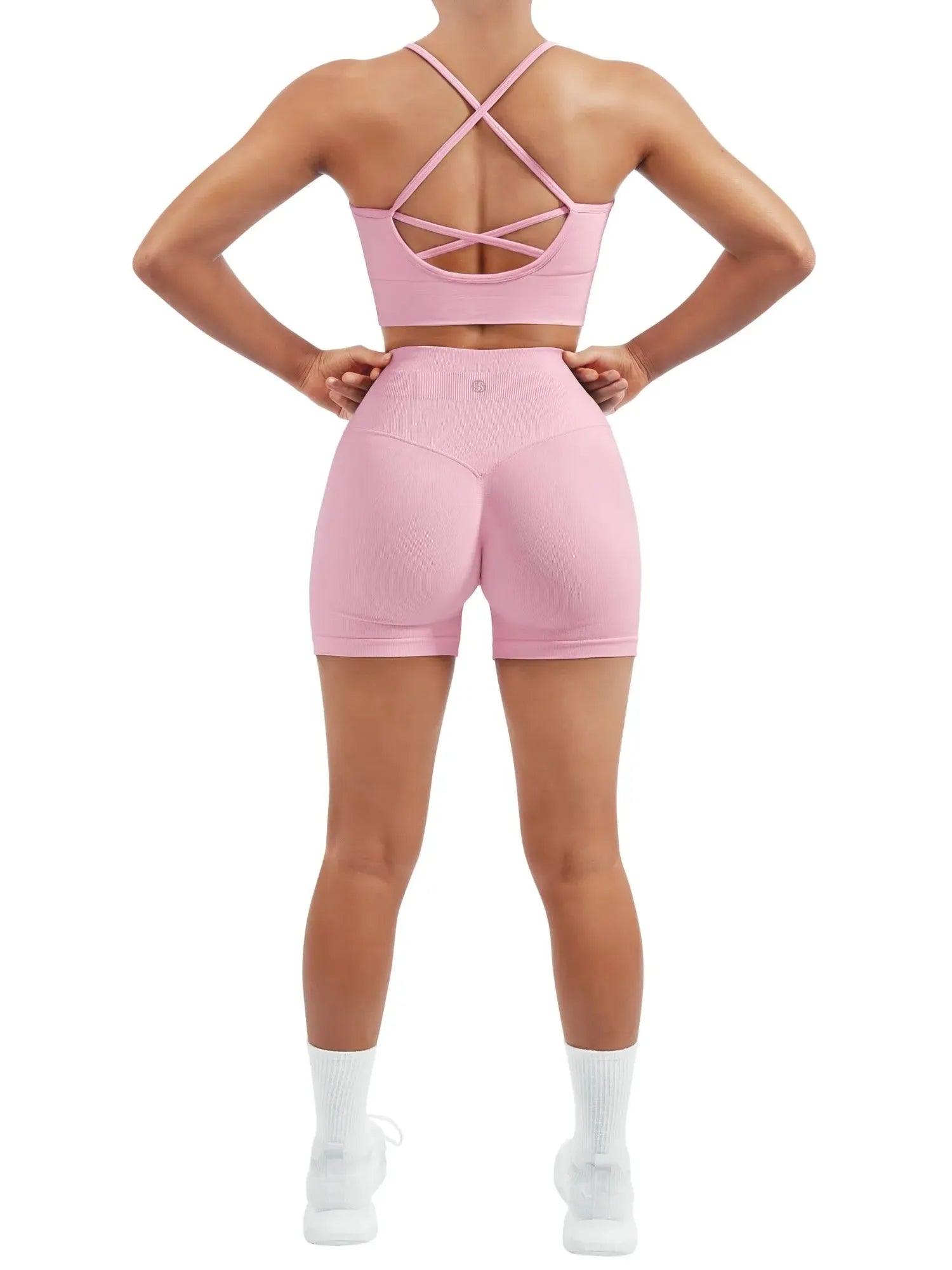 SUUKSESS Women Seamless 2 Piece Workout Sets Criss Cross Sports Bra High Waist Booty Shorts-SUUKSESS-SUUKSESS