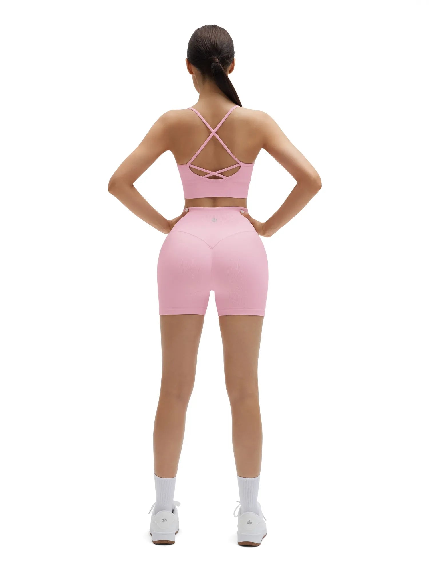 SUUKSESS Women Seamless 2 Piece Workout Sets Criss Cross Sports Bra High Waist Booty Shorts-SUUKSESS-SUUKSESS