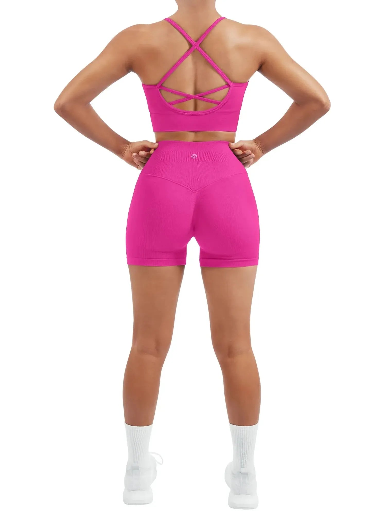 SUUKSESS Women Seamless 2 Piece Workout Sets Criss Cross Sports Bra High Waist Booty Shorts-SUUKSESS-SUUKSESS