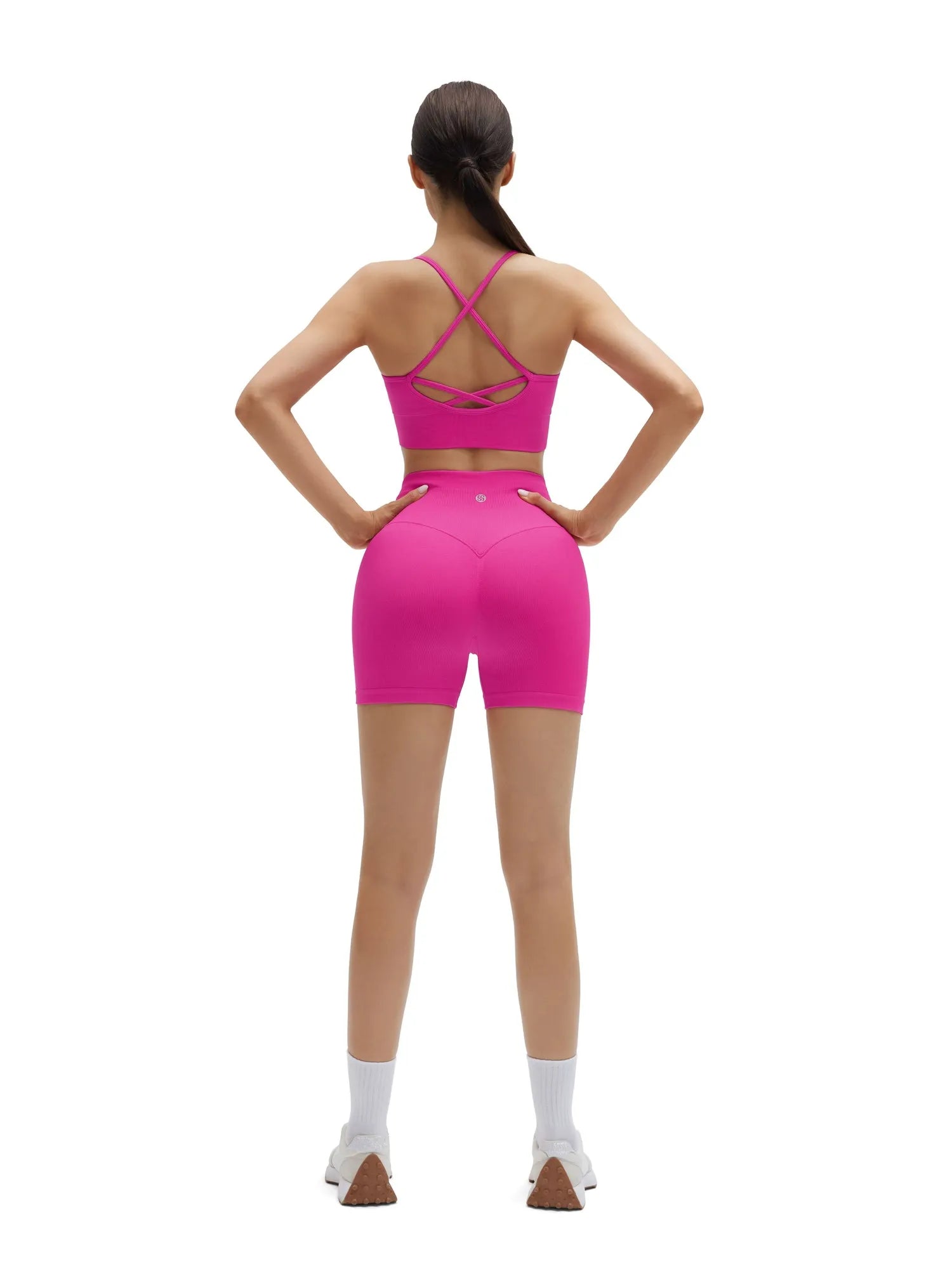 SUUKSESS Women Seamless 2 Piece Workout Sets Criss Cross Sports Bra High Waist Booty Shorts-SUUKSESS-SUUKSESS