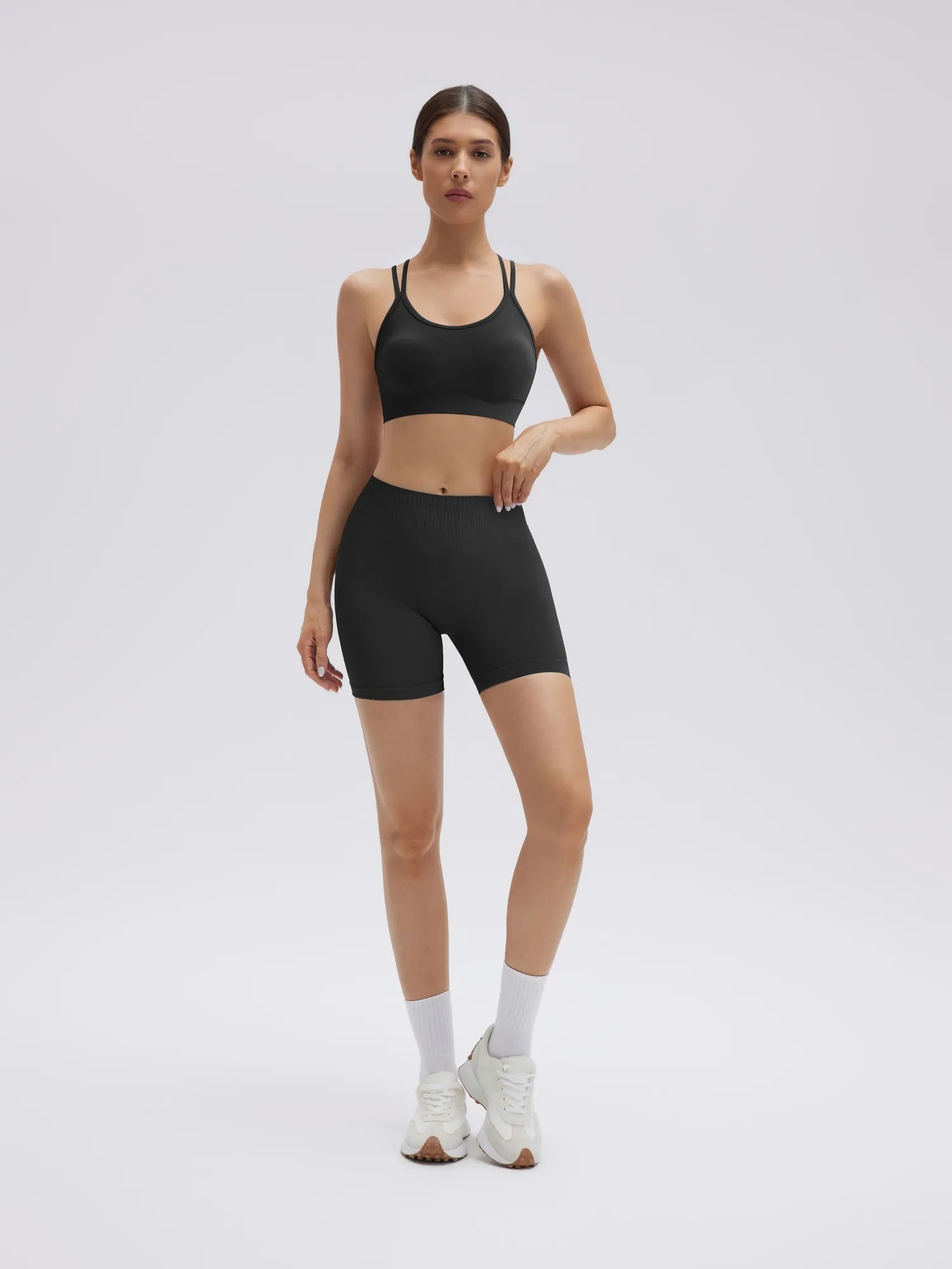 Double Strappy Sports Bra Workout Sets-SUUKSESS-Black-XS-SUUKSESS