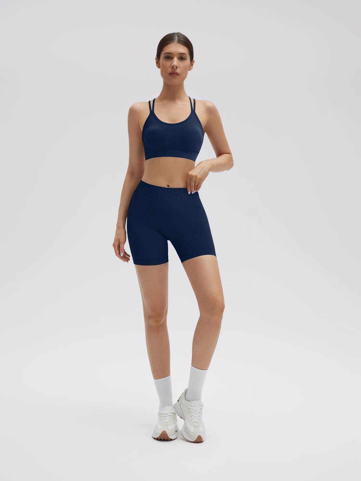 Double Strappy Sports Bra Workout Sets-SUUKSESS-Navy-XS-SUUKSESS