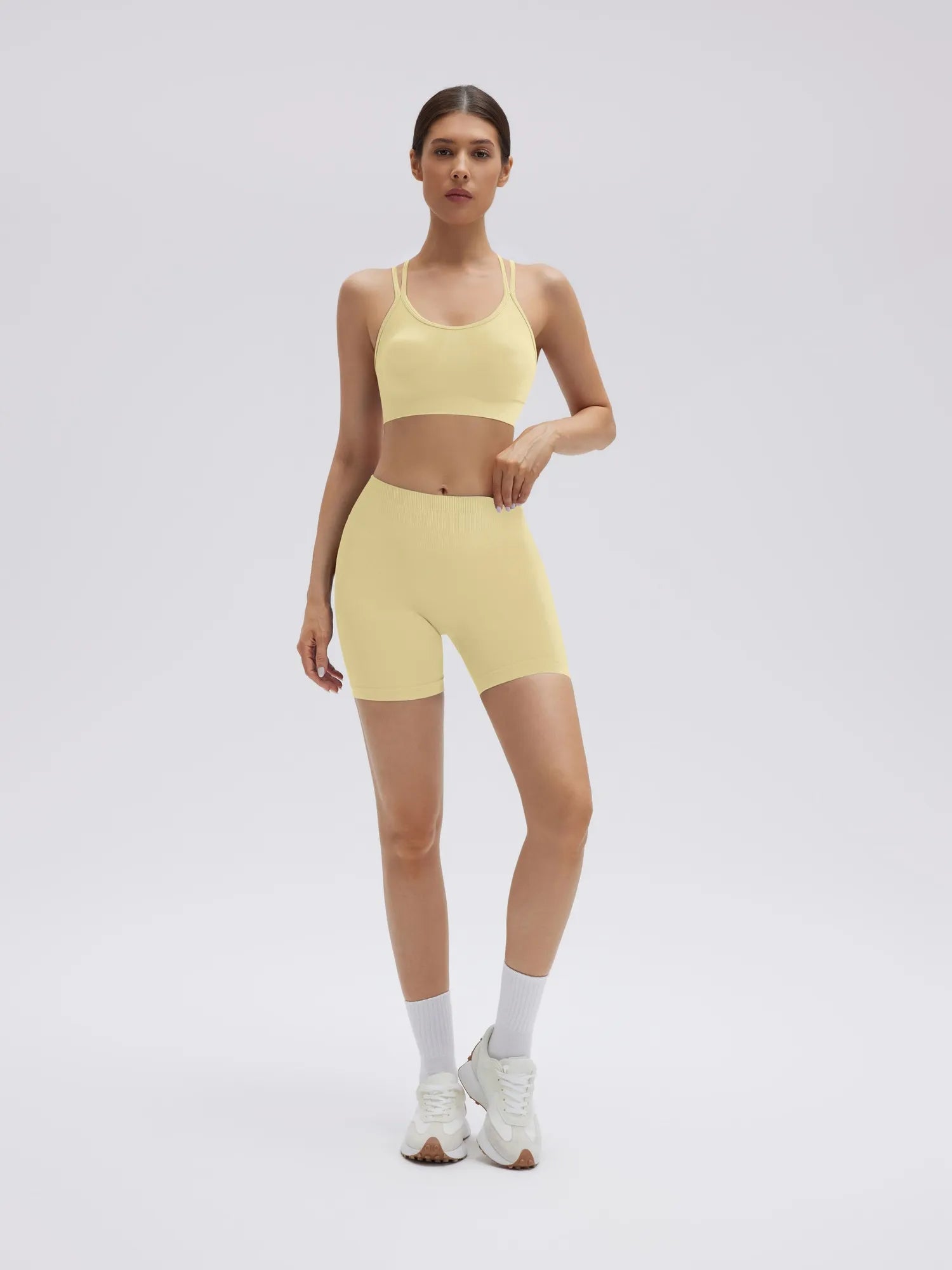 Double Strappy Sports Bra Workout Sets-SUUKSESS-Yellow-XS-SUUKSESS