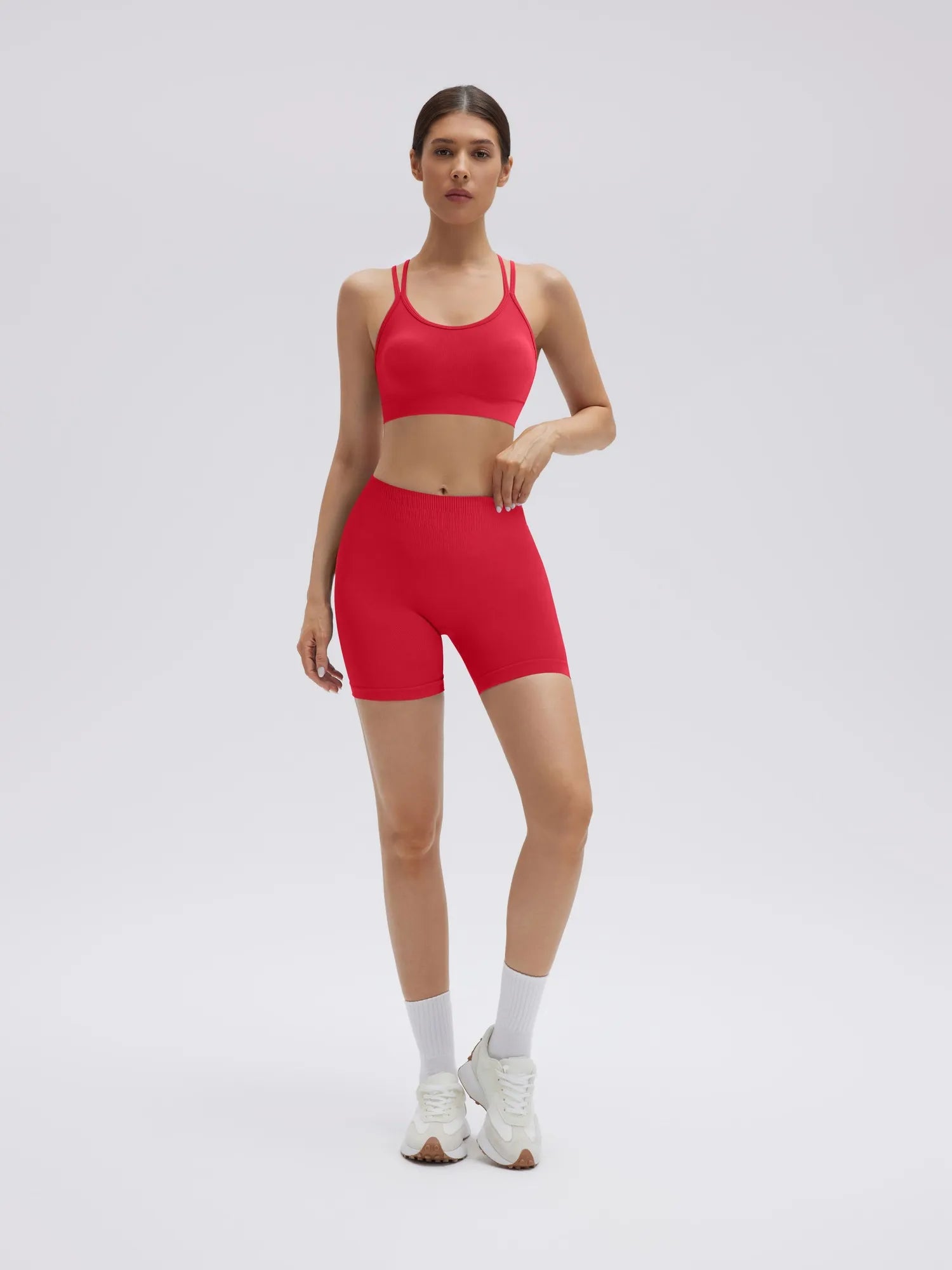 Double Strappy Sports Bra Workout Sets-SUUKSESS-Red-XS-SUUKSESS