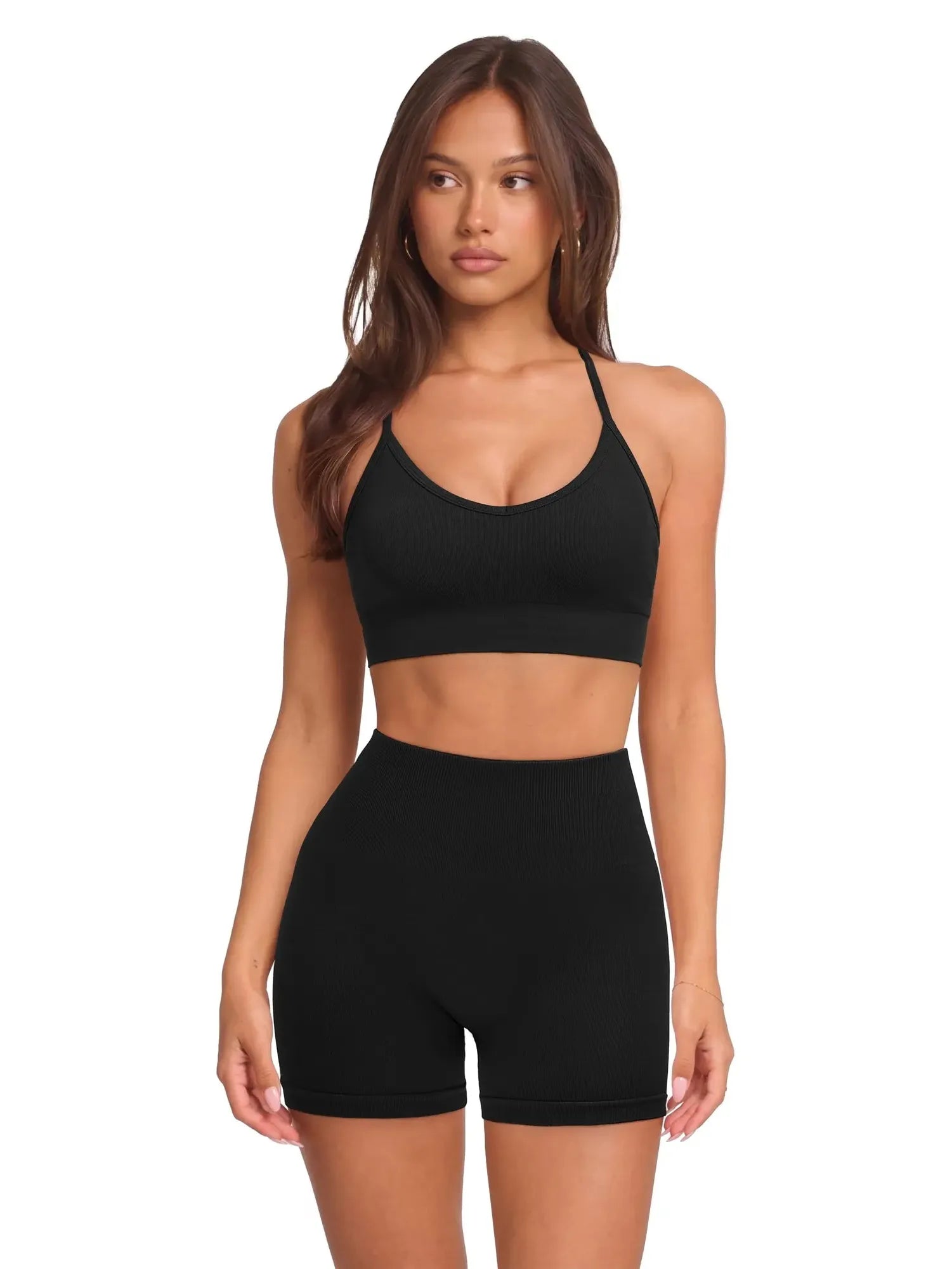 Racerback Sports Bras Workout Set-SUUKSESS-Black-XS-SUUKSESS