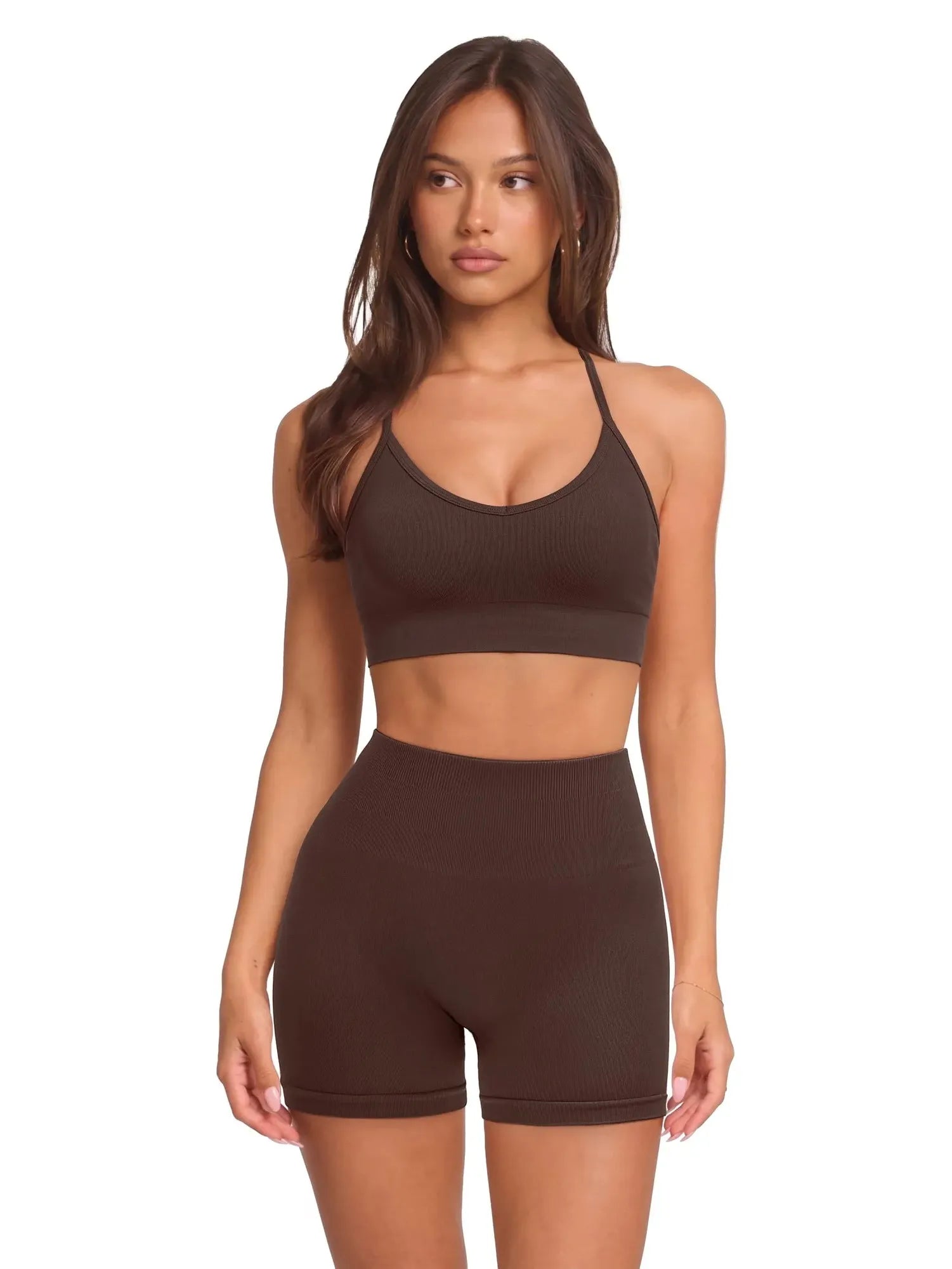 Racerback Sports Bras Workout Set-SUUKSESS-Brown-XS-SUUKSESS