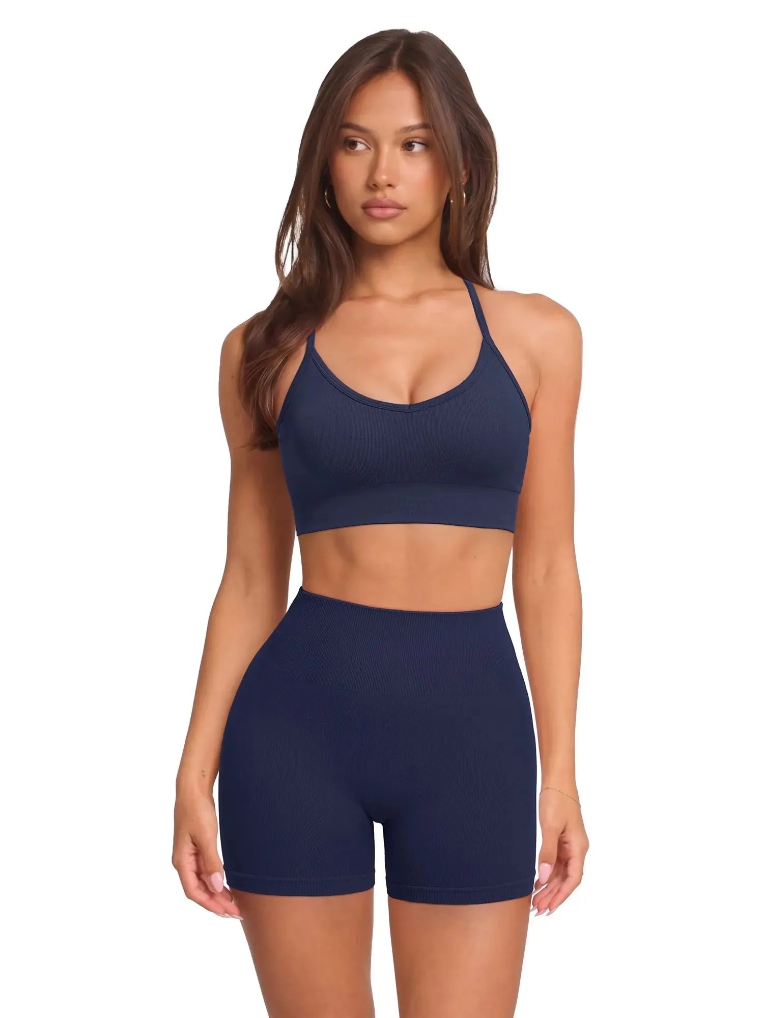Racerback Sports Bras Workout Set-SUUKSESS-Navy-XS-SUUKSESS