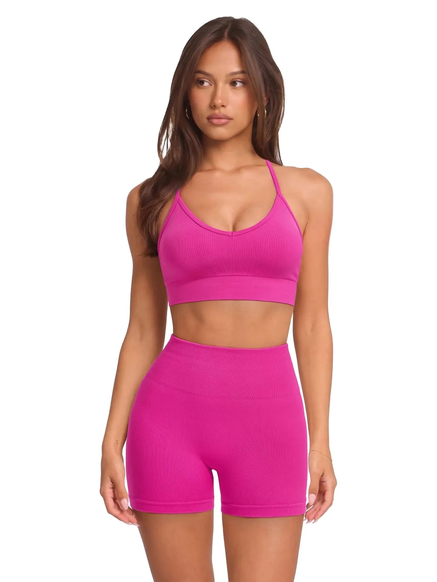 Racerback Sports Bras Workout Set-SUUKSESS-Deep Pink-XS-SUUKSESS
