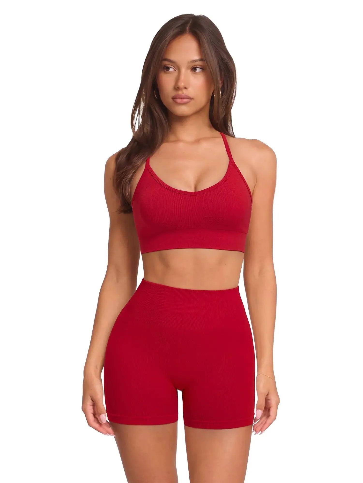 Racerback Sports Bras Workout Set-SUUKSESS-Red-XS-SUUKSESS