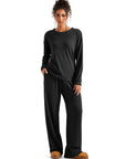 Ribbed Pajama Set-SUUKSESS-Black-S-SUUKSESS