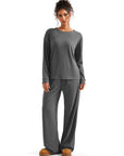 Ribbed Pajama Set-SUUKSESS-Grey-S-SUUKSESS