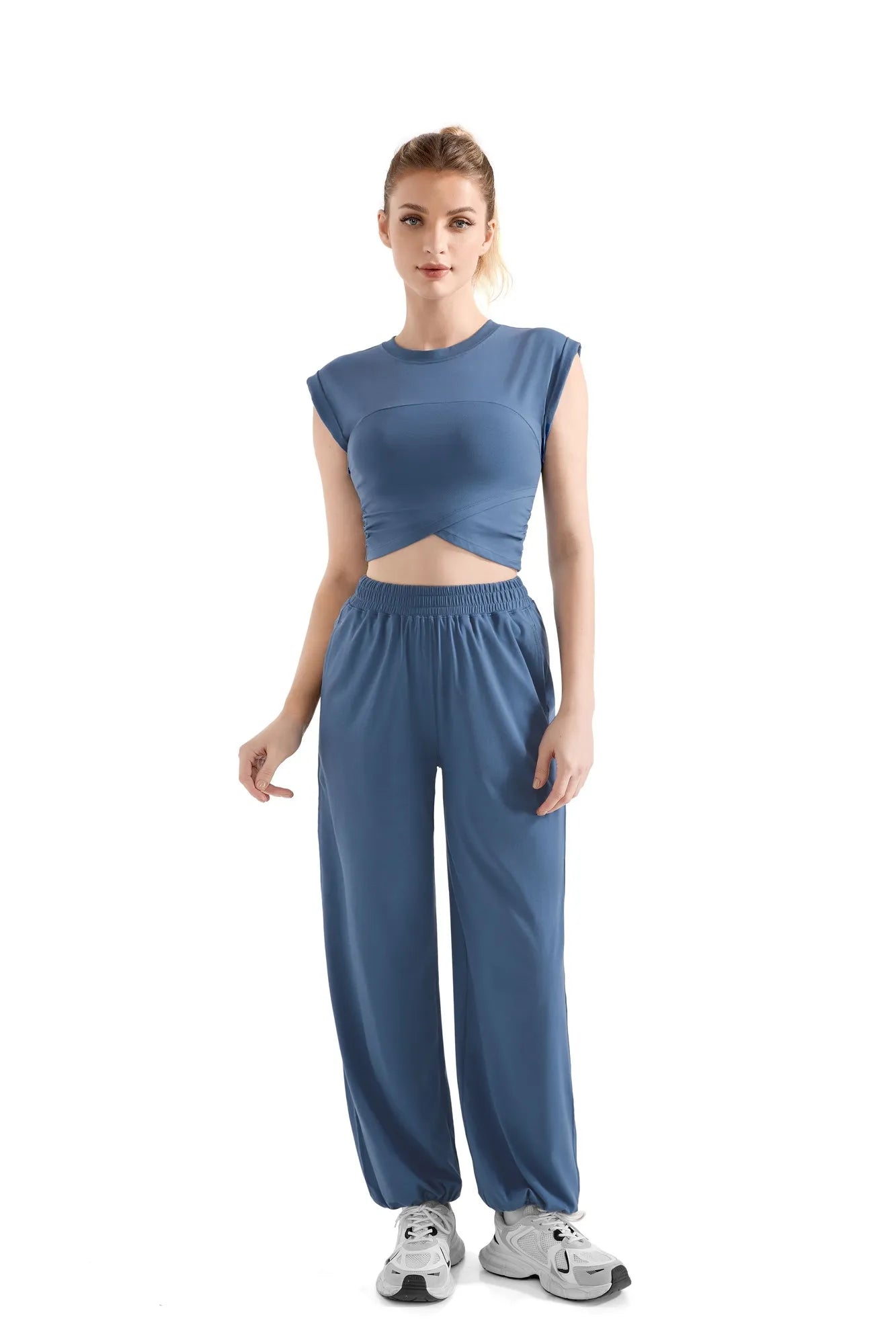 Sleeveless Crop Top Lounge Workout Set-SUUKSESS-Blue-S-SUUKSESS