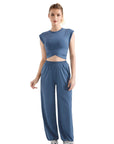 Sleeveless Crop Top Lounge Workout Set-SUUKSESS-Blue-S-SUUKSESS