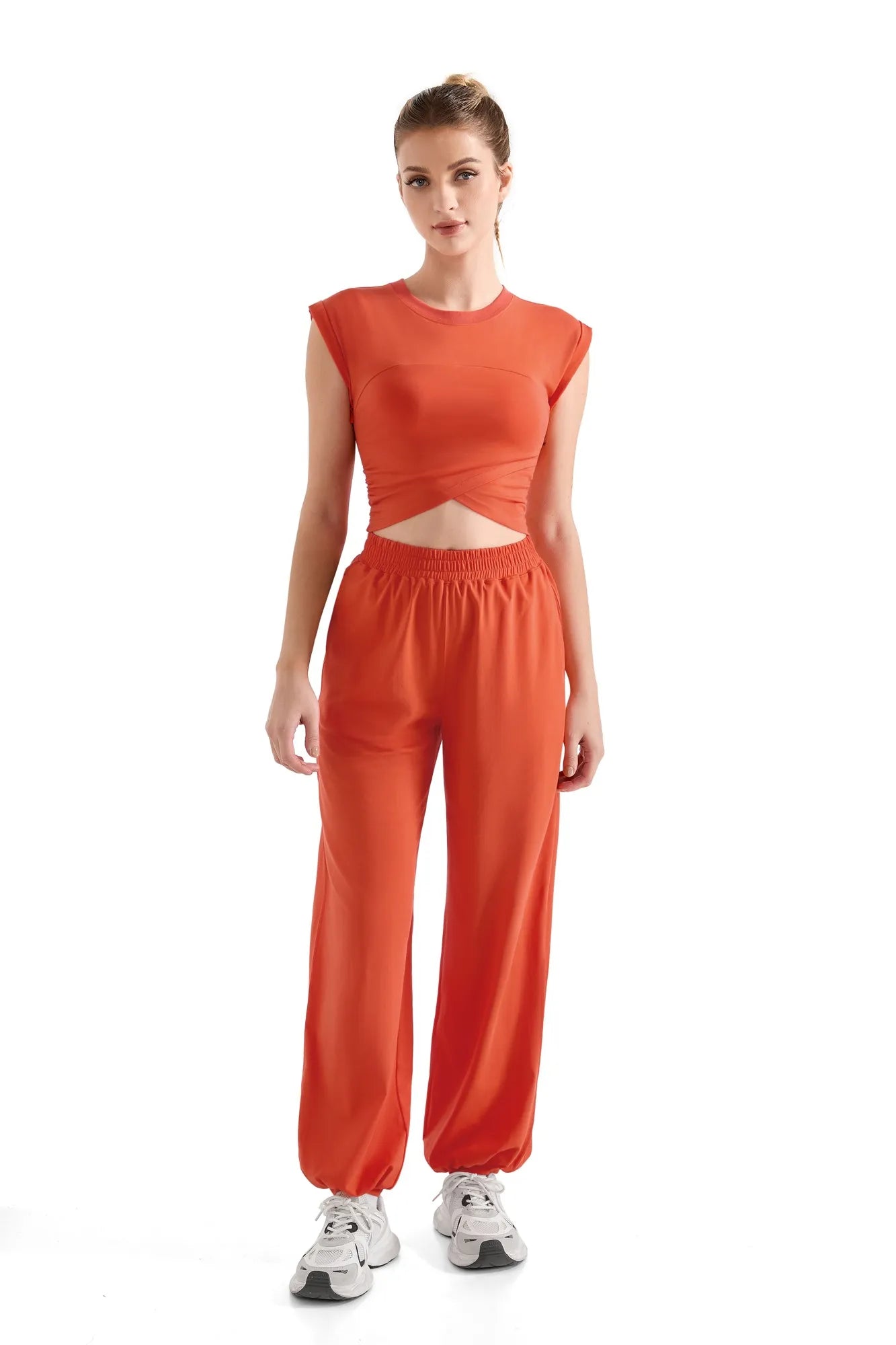 Sleeveless Crop Top Lounge Workout Set-SUUKSESS-Orange-S-SUUKSESS