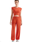 Sleeveless Crop Top Lounge Workout Set-SUUKSESS-Orange-S-SUUKSESS