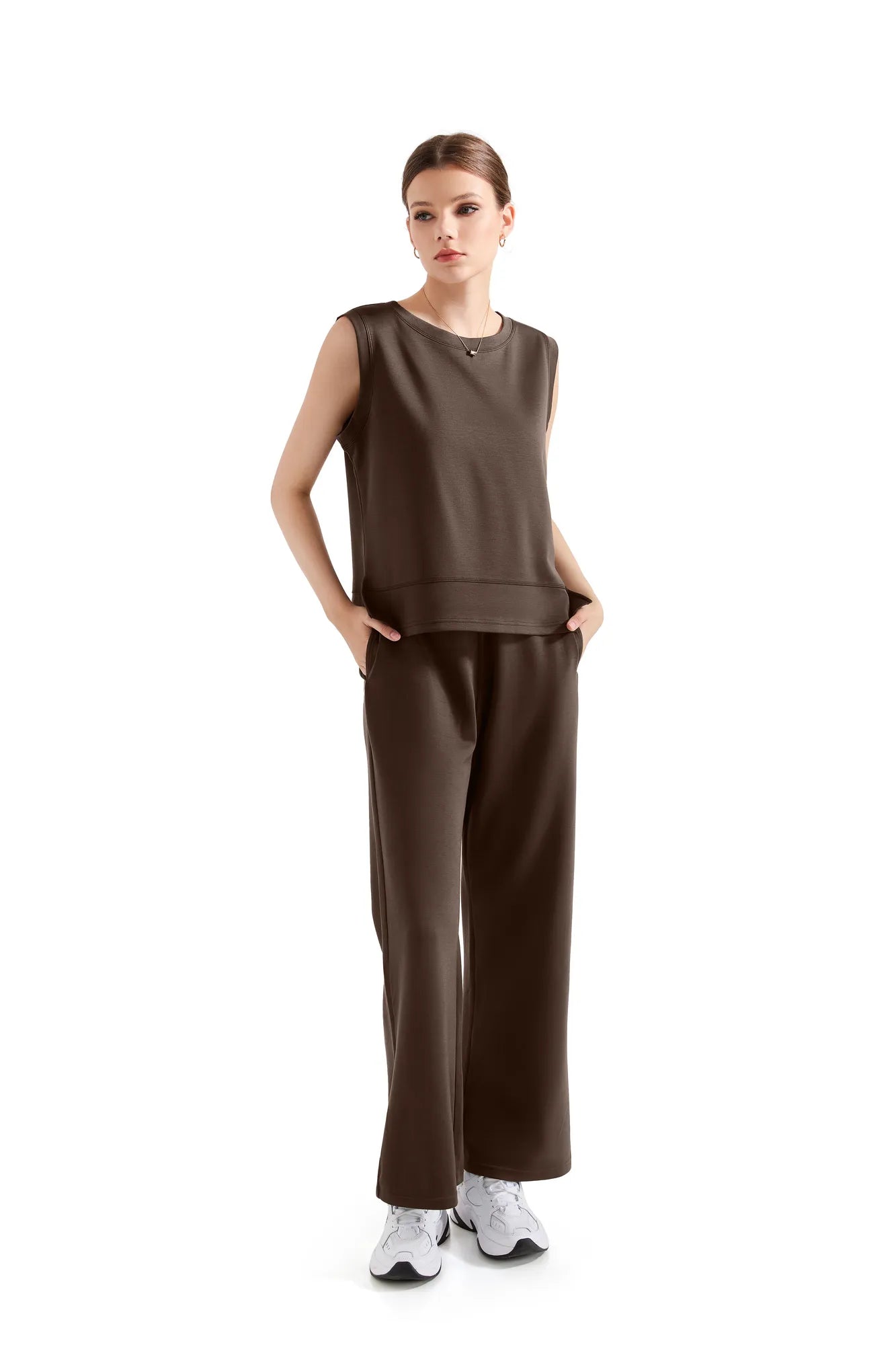 Modal Sleeveless Lounge Set-Set-SUUKSESS-Brown-XS-SUUKSESS