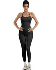SUUKSESS Women 2 Piece Workout Sets Compression Tummy Control Leggings with Pockets Halter Built in Bra Tank Tops-SUUKSESS-Black-XS-SUUKSESS