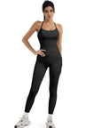 SUUKSESS Women 2 Piece Workout Sets Compression Tummy Control Leggings with Pockets Halter Built in Bra Tank Tops-SUUKSESS-SUUKSESS