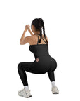 SUUKSESS Women 2 Piece Workout Sets Compression Tummy Control Leggings with Pockets Halter Built in Bra Tank Tops-SUUKSESS-SUUKSESS