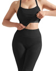 SUUKSESS Women 2 Piece Workout Sets Compression Tummy Control Leggings with Pockets Halter Built in Bra Tank Tops-SUUKSESS-SUUKSESS