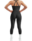 SUUKSESS Women 2 Piece Workout Sets Compression Tummy Control Leggings with Pockets Halter Built in Bra Tank Tops-SUUKSESS-SUUKSESS