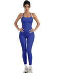 SUUKSESS Women 2 Piece Workout Sets Compression Tummy Control Leggings with Pockets Halter Built in Bra Tank Tops-SUUKSESS-Blue-XS-SUUKSESS