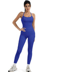 SUUKSESS Women 2 Piece Workout Sets Compression Tummy Control Leggings with Pockets Halter Built in Bra Tank Tops-SUUKSESS-SUUKSESS