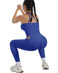 SUUKSESS Women 2 Piece Workout Sets Compression Tummy Control Leggings with Pockets Halter Built in Bra Tank Tops-SUUKSESS-SUUKSESS