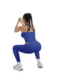 SUUKSESS Women 2 Piece Workout Sets Compression Tummy Control Leggings with Pockets Halter Built in Bra Tank Tops-SUUKSESS-SUUKSESS