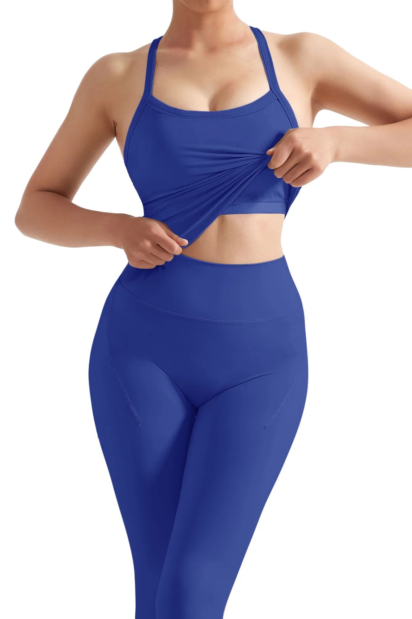 SUUKSESS Women 2 Piece Workout Sets Compression Tummy Control Leggings with Pockets Halter Built in Bra Tank Tops-SUUKSESS-SUUKSESS