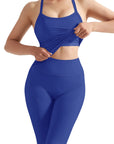 SUUKSESS Women 2 Piece Workout Sets Compression Tummy Control Leggings with Pockets Halter Built in Bra Tank Tops-SUUKSESS-SUUKSESS