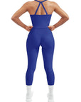 SUUKSESS Women 2 Piece Workout Sets Compression Tummy Control Leggings with Pockets Halter Built in Bra Tank Tops-SUUKSESS-SUUKSESS