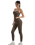 SUUKSESS Women 2 Piece Workout Sets Compression Tummy Control Leggings with Pockets Halter Built in Bra Tank Tops-SUUKSESS-SUUKSESS