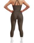 SUUKSESS Women 2 Piece Workout Sets Compression Tummy Control Leggings with Pockets Halter Built in Bra Tank Tops-SUUKSESS-SUUKSESS