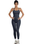 SUUKSESS Women 2 Piece Workout Sets Compression Tummy Control Leggings with Pockets Halter Built in Bra Tank Tops-SUUKSESS-Navy-XS-SUUKSESS