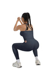 SUUKSESS Women 2 Piece Workout Sets Compression Tummy Control Leggings with Pockets Halter Built in Bra Tank Tops-SUUKSESS-SUUKSESS