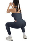 SUUKSESS Women 2 Piece Workout Sets Compression Tummy Control Leggings with Pockets Halter Built in Bra Tank Tops-SUUKSESS-SUUKSESS
