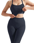 SUUKSESS Women 2 Piece Workout Sets Compression Tummy Control Leggings with Pockets Halter Built in Bra Tank Tops-SUUKSESS-SUUKSESS