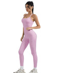 SUUKSESS Women 2 Piece Workout Sets Compression Tummy Control Leggings with Pockets Halter Built in Bra Tank Tops-SUUKSESS-SUUKSESS