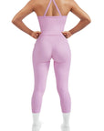 SUUKSESS Women 2 Piece Workout Sets Compression Tummy Control Leggings with Pockets Halter Built in Bra Tank Tops-SUUKSESS-SUUKSESS