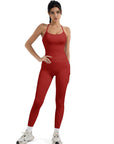 SUUKSESS Women 2 Piece Workout Sets Compression Tummy Control Leggings with Pockets Halter Built in Bra Tank Tops-SUUKSESS-SUUKSESS