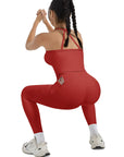 SUUKSESS Women 2 Piece Workout Sets Compression Tummy Control Leggings with Pockets Halter Built in Bra Tank Tops-SUUKSESS-SUUKSESS