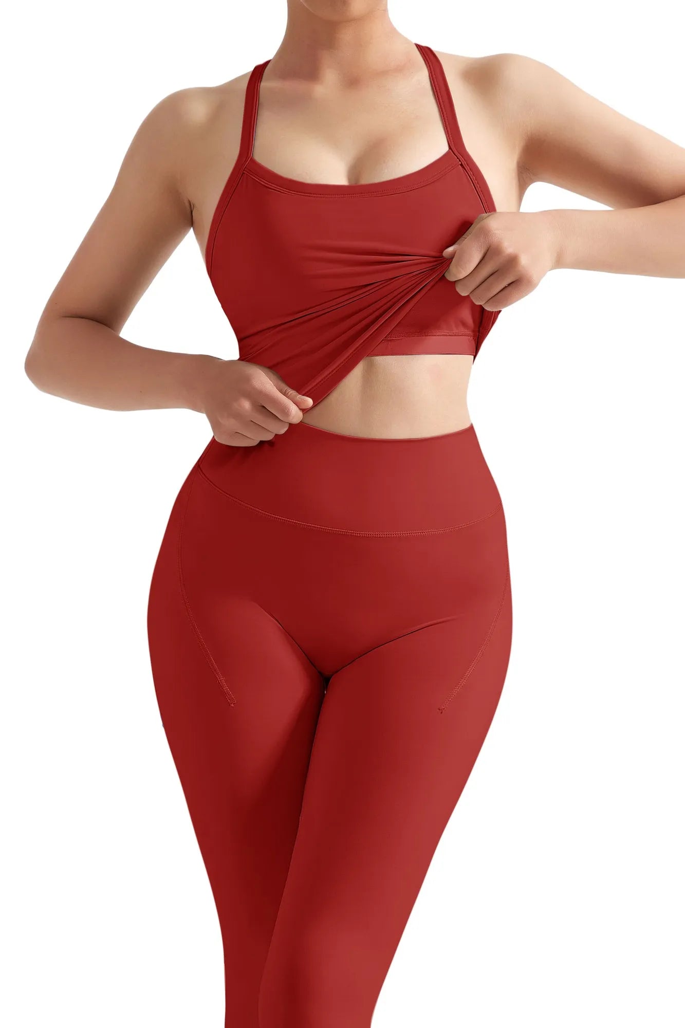 SUUKSESS Women 2 Piece Workout Sets Compression Tummy Control Leggings with Pockets Halter Built in Bra Tank Tops-SUUKSESS-SUUKSESS