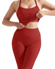SUUKSESS Women 2 Piece Workout Sets Compression Tummy Control Leggings with Pockets Halter Built in Bra Tank Tops-SUUKSESS-SUUKSESS