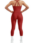 SUUKSESS Women 2 Piece Workout Sets Compression Tummy Control Leggings with Pockets Halter Built in Bra Tank Tops-SUUKSESS-SUUKSESS