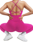 SUUKSESS Women 2 Piece Workout Sets Booty Leggings with Pockets Padded Tank Tops-SUUKSESS-SUUKSESS